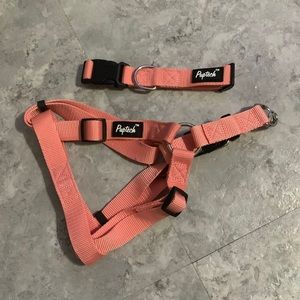 Pup tech pink harness and dog collar set adjustable with pink paw print charm!